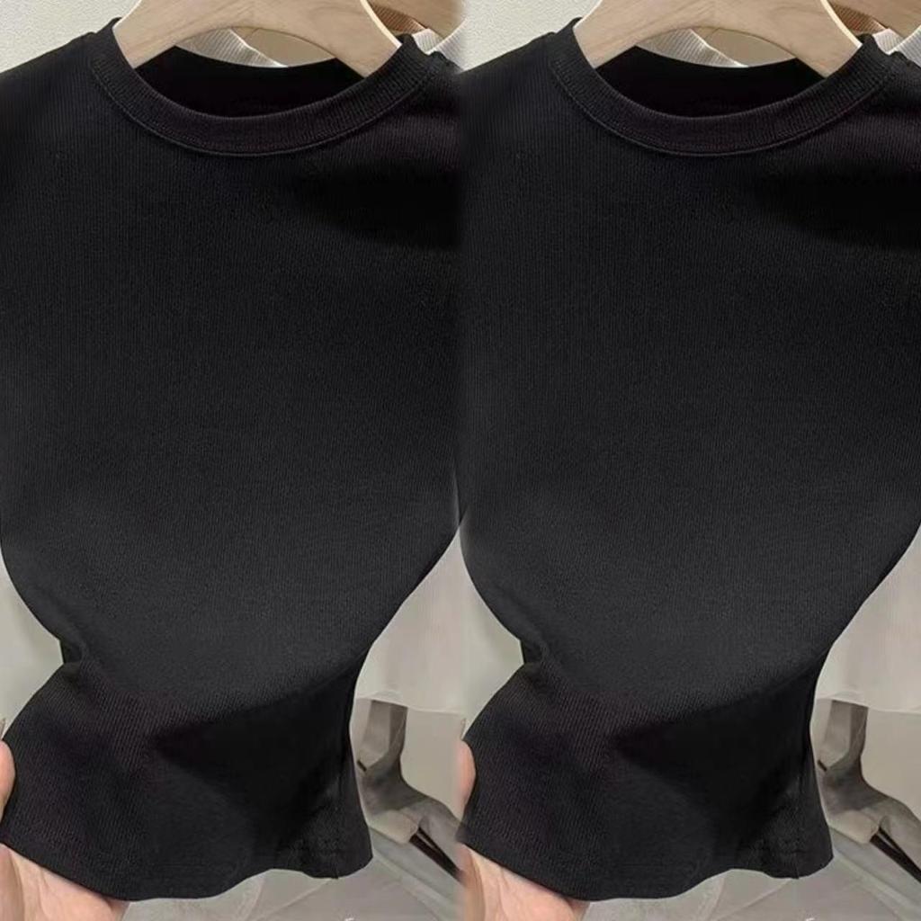 Dopamine Thread Slimming Women's Summer Short Sleeve T-Shirt – Versatile Straight Shoulder Round Neck