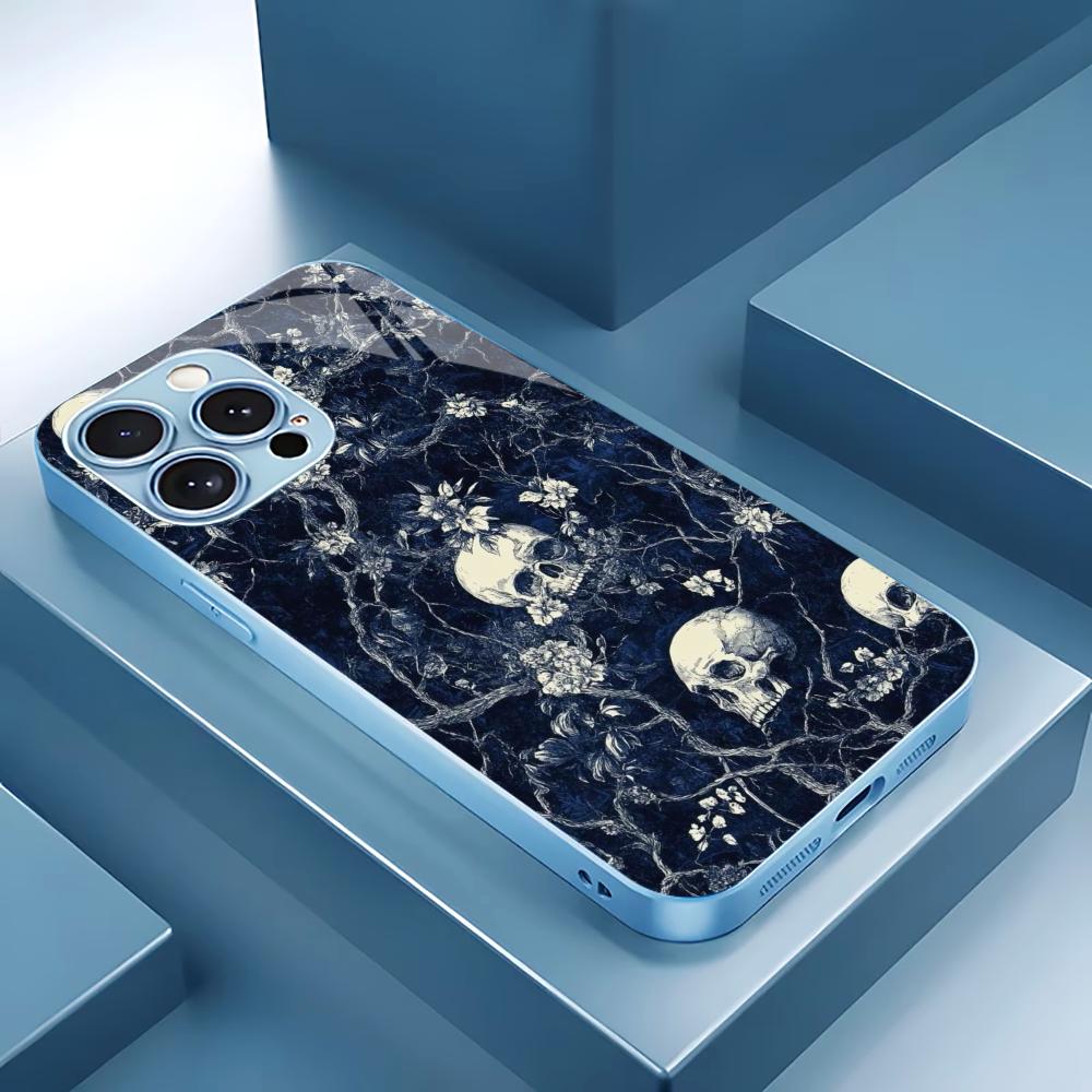 Trendy Skull & Botanical mobile phones Glass phone case for iphone 17 pro max cover for iPhone 17 16 15 14 13 12 11pm Pro Plus