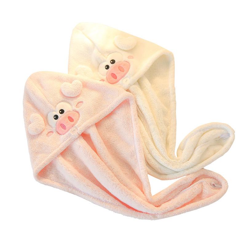 Cartoon Piglet Joe Coral Fleece Dry Hair Cap Face Wash Makeup Remover Shower Cap Women's Absorbent Quick-drying Hair Towel