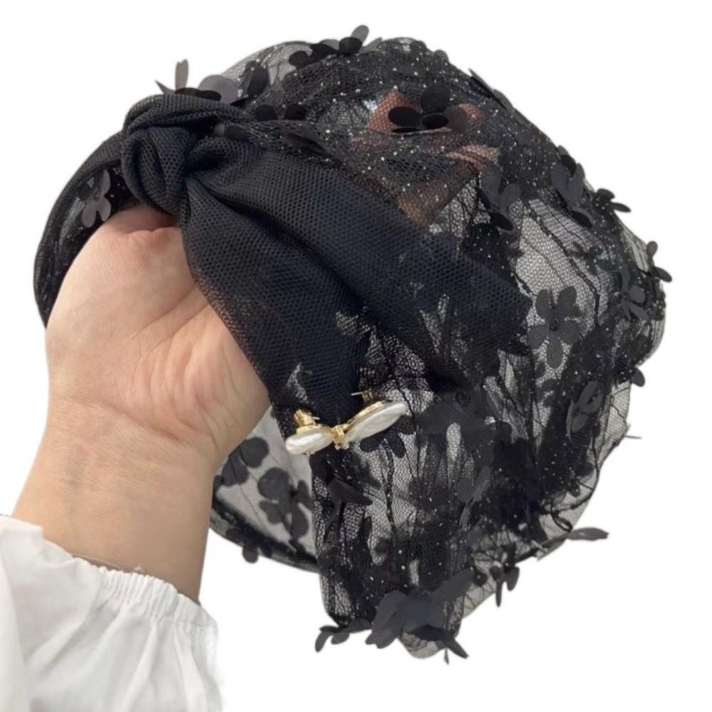 Lace Flower Headscarf Hat Faux Pearl Indian Hat Fashion Bohemian Headscarf Women's Accessory