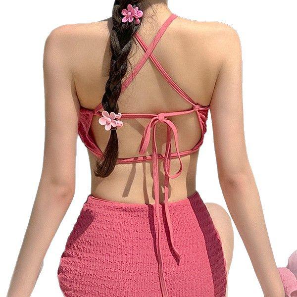 New Women's Japanese & Korean Swimsuit: Chic Split Skirt Style, Gathered Top, Conservative yet Sexy Beachwear