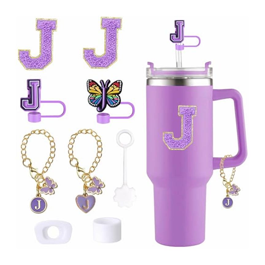 Cup Accessories Set Butterfly Straw Cover Cap for Stanley 30Oz/40Oz Sticker Decorations Initial Letter Charm Personalized