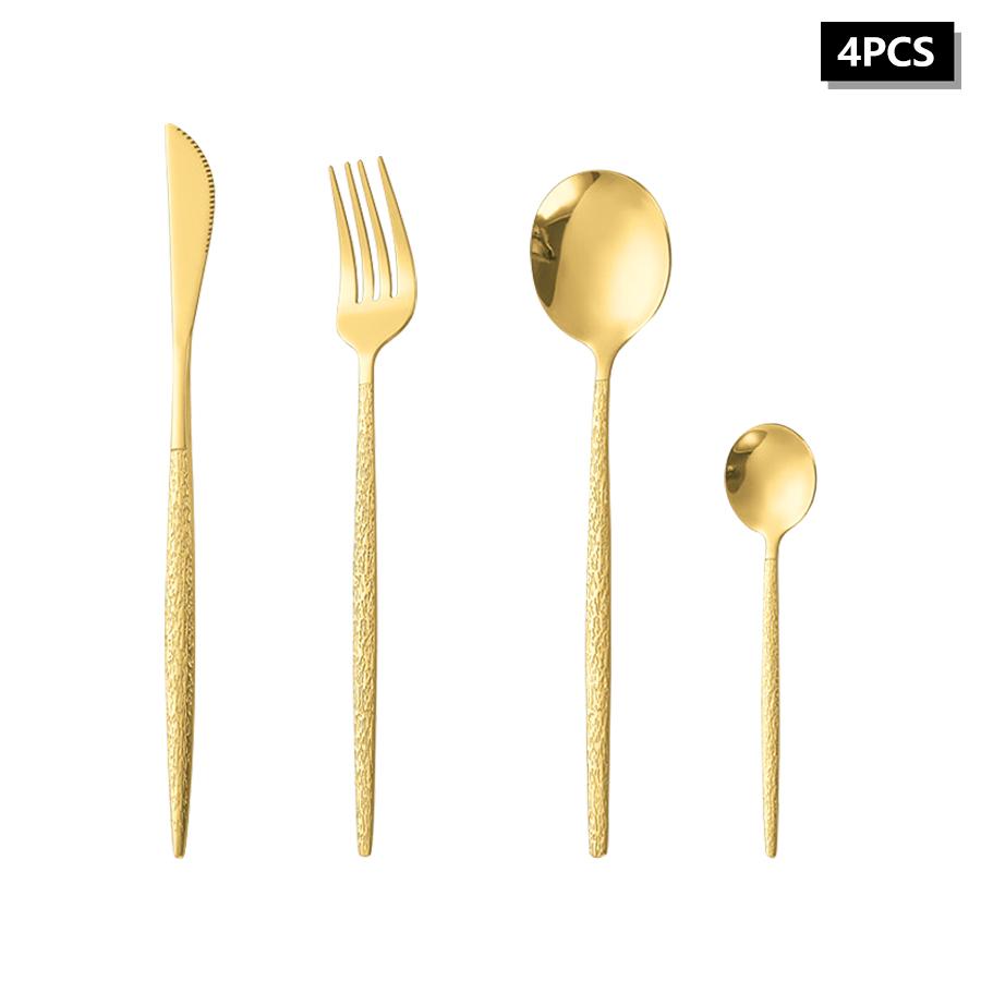 4/6/16/24pcs Stainless Steel Gold Cutlery Set Crack Handle Portuguese Style Cutlery Set Suitable for Family Hotel Restaurant