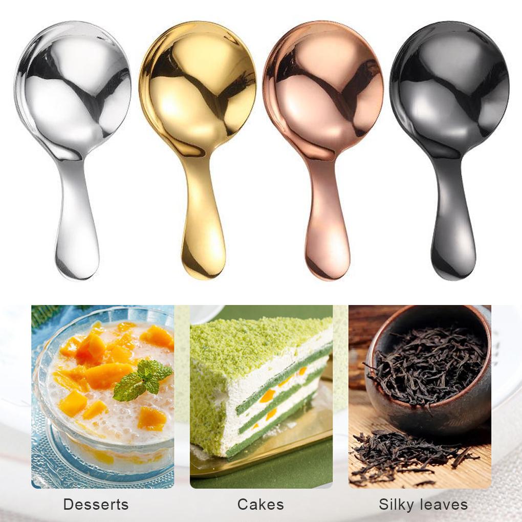 Stainless Steel Teaspoon Mini Smooth Short Handle Reusable Sugar Coffee Tea Cake Pudding Ice-cream Spoon Flatware