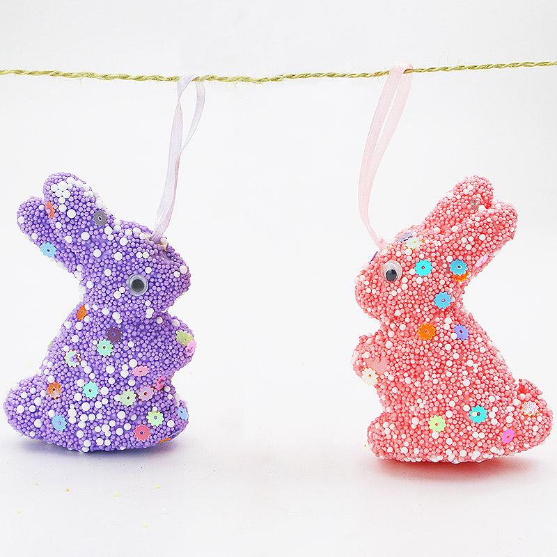 (6 Pcs/pack) 79X53Mm Easter Foam Colorful Glitter Rabbit Hanging Decoration Children's Handicraft Toy Diy