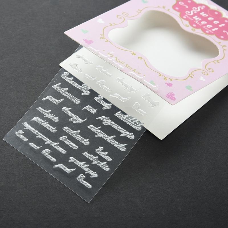1PC Black White Handwritten Word Pattern 3D Acrylic Nail Art Tips Stickers DIY Decal Wraps Manicure