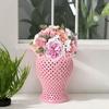 Porcelain Ginger Jar Hollow Out Temple with Lid Traditional Ceramic Vase 25cmx48cm