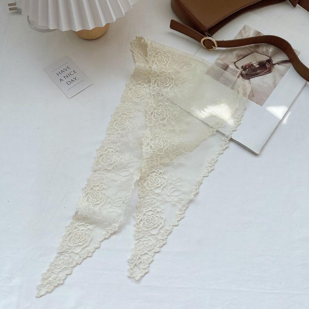 Versatile Elegant Silk Scarf Flower Embroidered Solid Color Triangular Scarf Retro Breathable Lace Scarf for Women