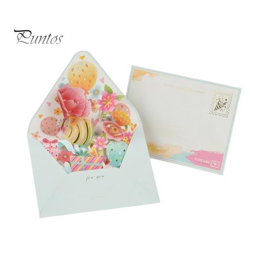 3D Fly-Out Greeting Card Multiple Colorful Flower Decor Greeting Card with Envelope Watercolor Painting Christmas New Year Gift