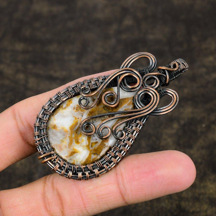 Silverleaf Jasper Handmade Copper Wire Wrap Jewelry Pendant 2.84" H2f96