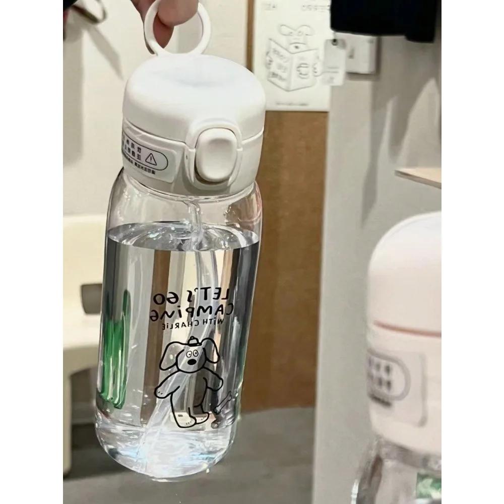 Plastic Water Bottle Water Cup With Straw Simple Large Capacity Portable Drop Resistant And Portable Cup Cartoon Ice Suction Cup