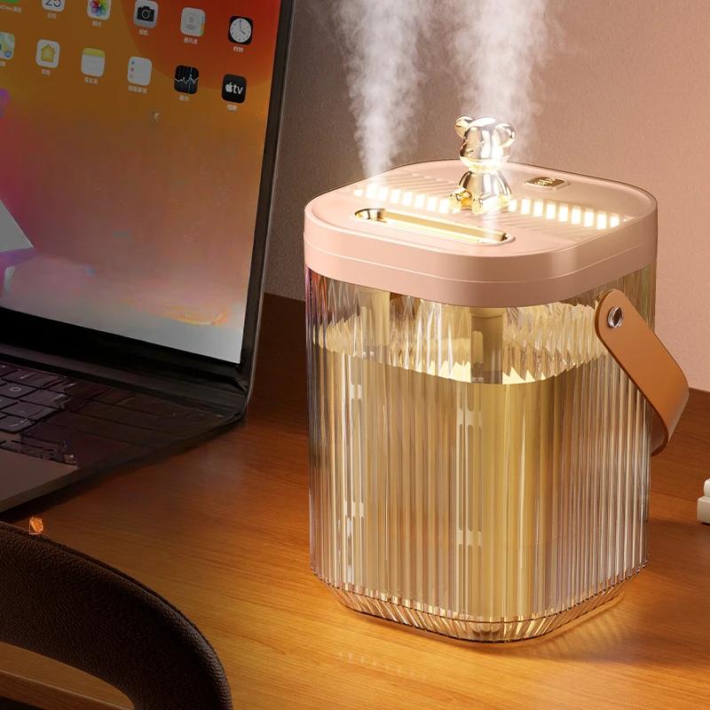 

Настольный увлажнитель воздуха для дома, спальни, большой емкости, рассеянный свет, двойная насадка, супер-туманный распылитель розовый