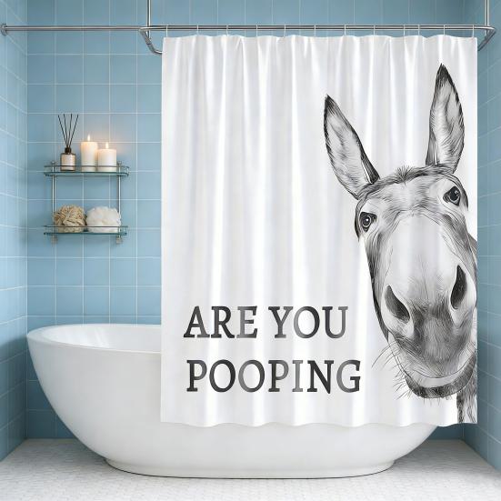 Funny Donkey Shower Curtain Waterproof Bathroom Curtain Are You Pooping Donkey Curtain Shower Drape Liner with Hooks for Farmhouse Dorm Bathtub