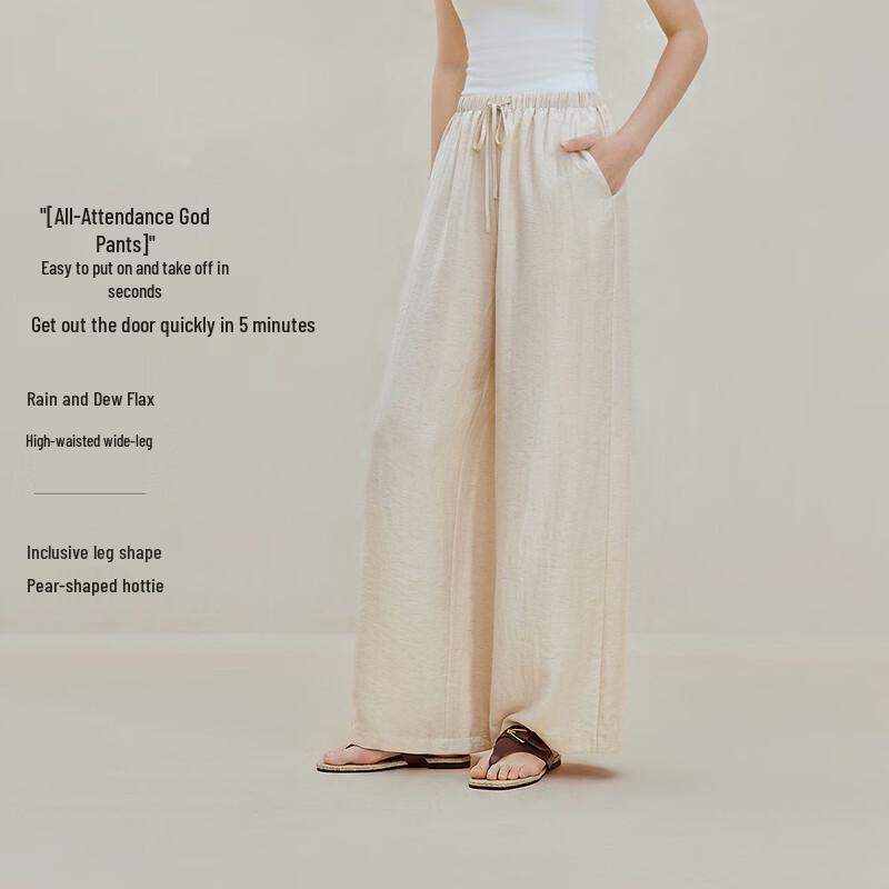 INMAN Women s Linen Blend Relaxed Wide-Leg Pants L