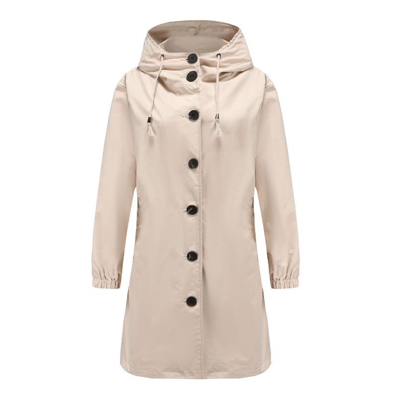Giacca a vento con cappuccio idrorepellente da donna, giacca casual di media lunghezza, cappotto largo da donna
