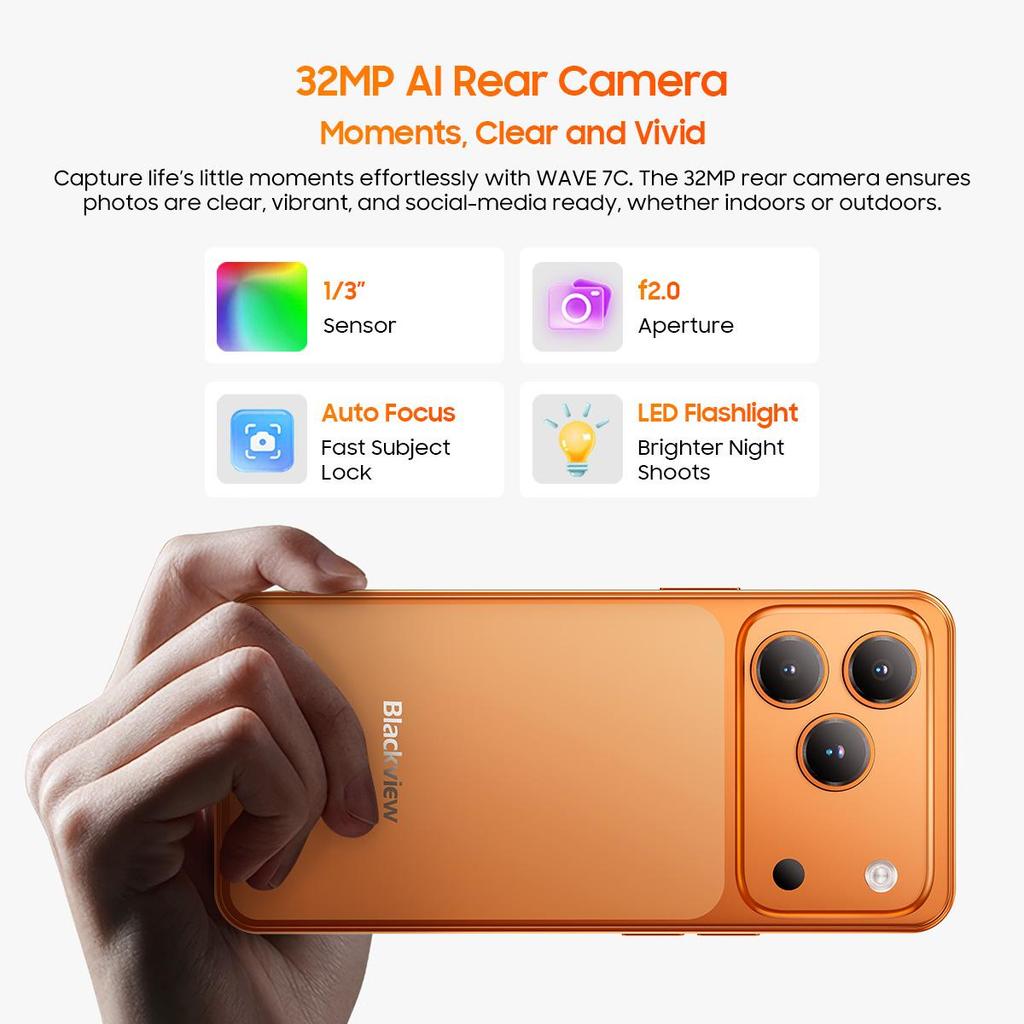 Blackview WAVE 7C 4G AI Smartphone 16GB+128GB 6.56" Android 16 5000mAh Mobiele Telefoon