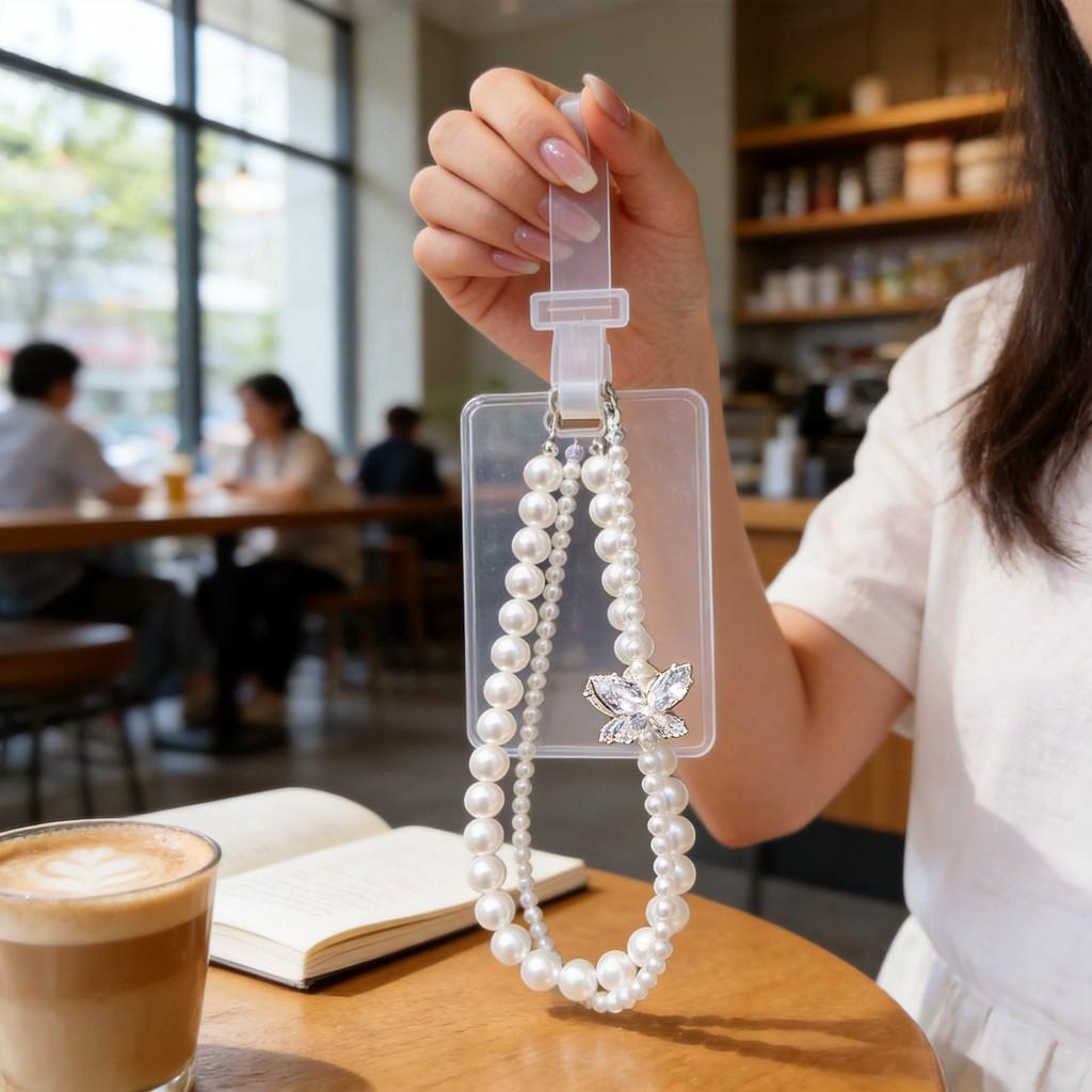 Elegant Pearl Phone Lanyard With Crystal Beads For Women And Men