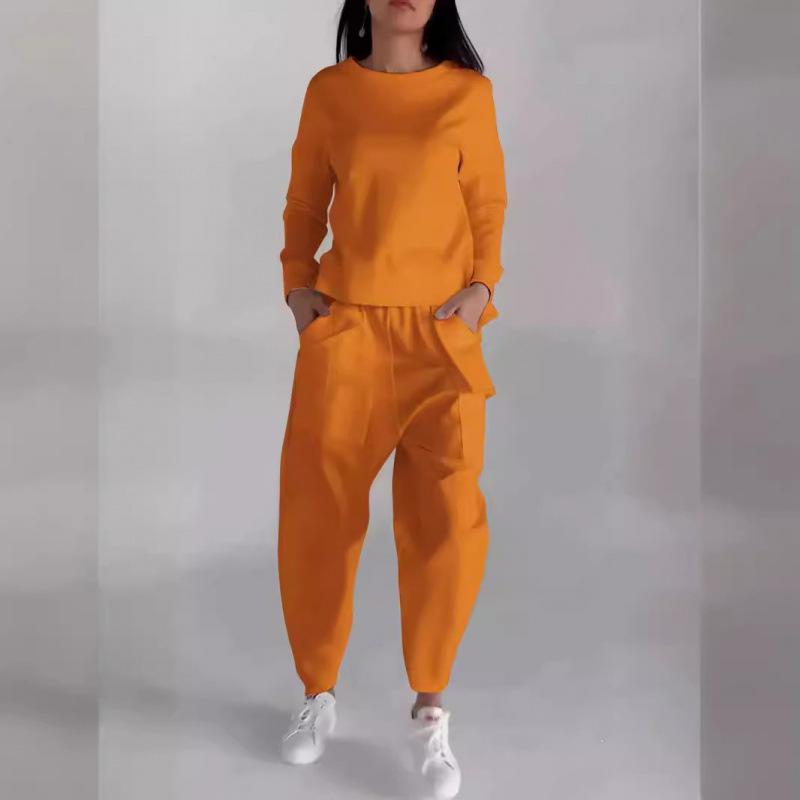 Women's Loose Fit Tracksuit Long Sleeve Crew Neck Sweatshirt Elastic Waist Jogger Pants Casual Sportswear Two Piece Set