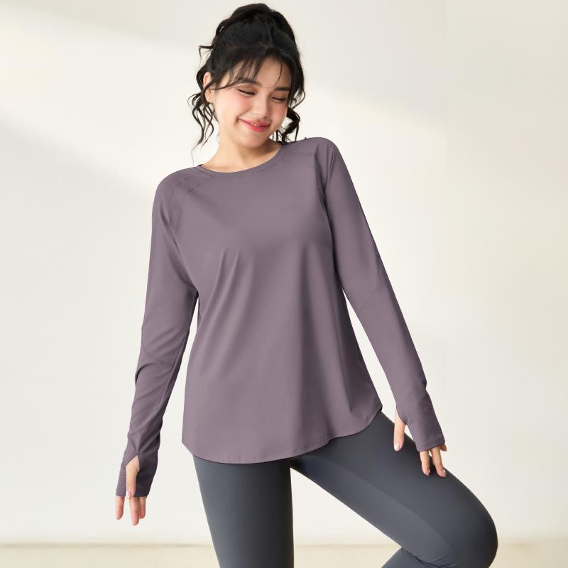 Plus Size Women's Quick-Dry Long-Sleeve Yoga Top for Running and Training