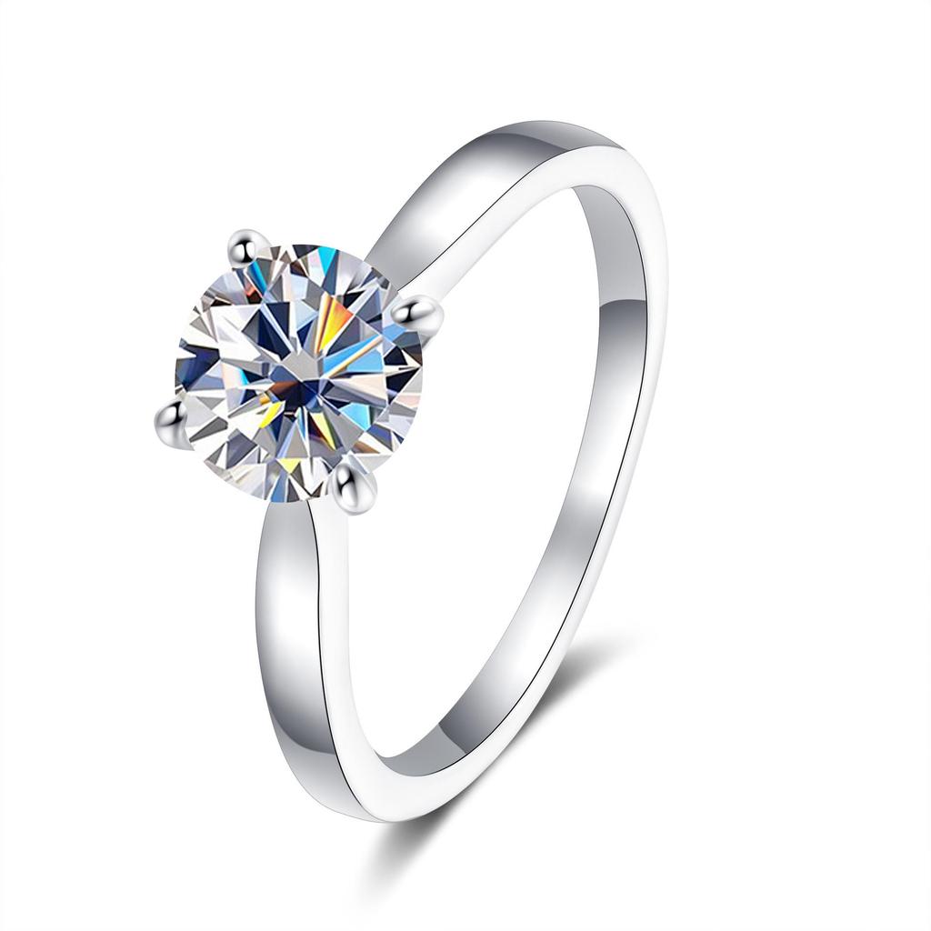 8mm Round Cut Four Prong Solitaire Moissanite Engagement Ring S925 Sterling Silver Wedding Band For Women