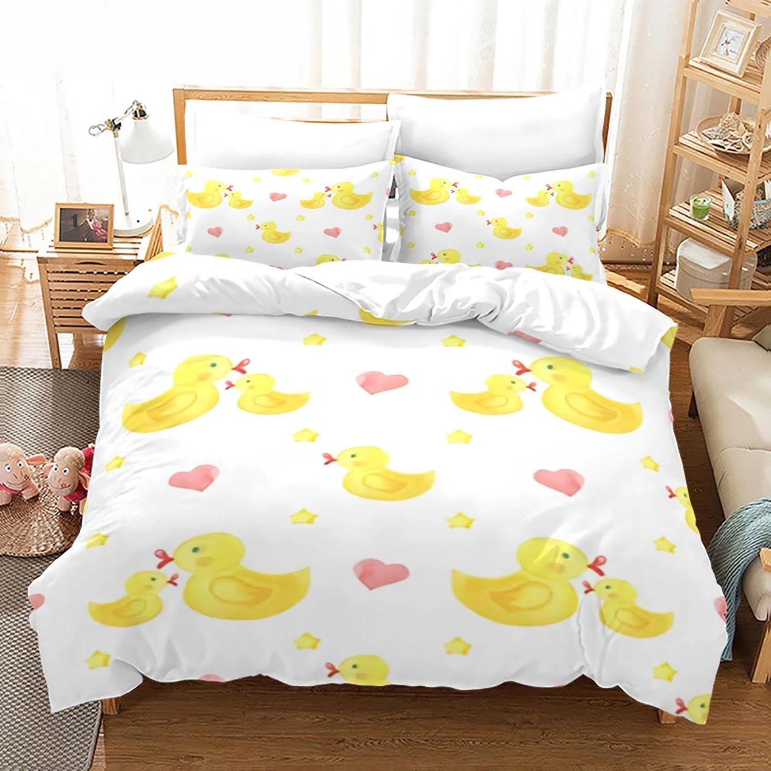 

Yellow Duck Bedding Set Single Twin Full Queen King Size Little Duck Bed Set Aldult Kid Bedroom Duvetcover Sets 3D Print (135x200cm)