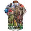 Dinosaur Skull & Tropical Leaf Print Short Sleeve Shirt, Casual Summer Top