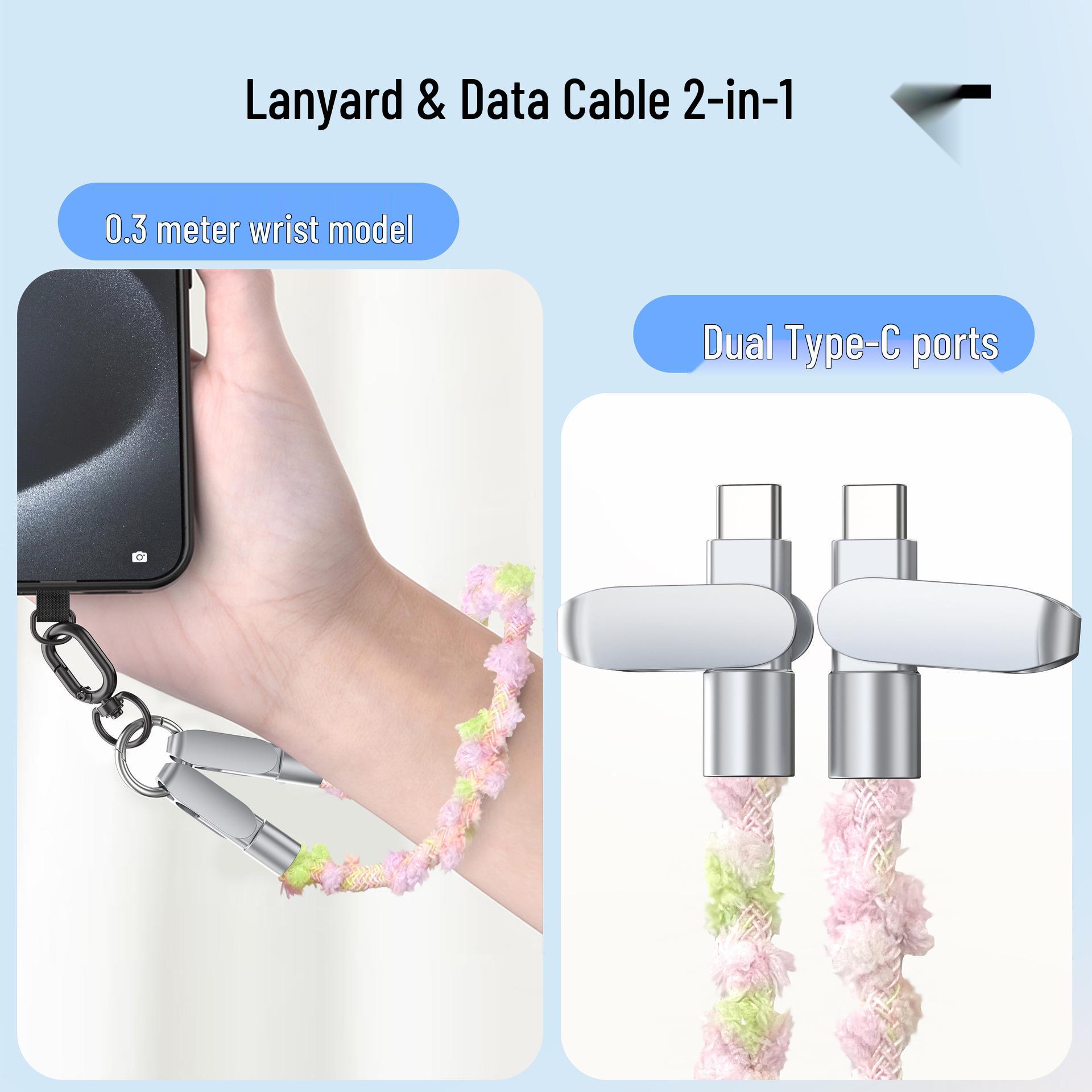 

Кабель-шнурок из цинкового сплава с двумя разъемами Type-C PD100W для быстрой зарядки для телефонов Apple и Huawei