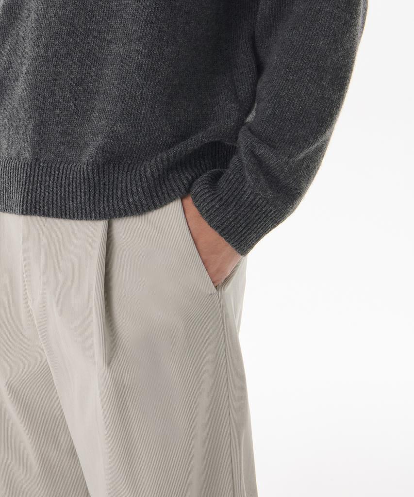 Musinsa Standard 14W Corduroy One-Pleat Wide Elastic Pants [Dusty Cream]