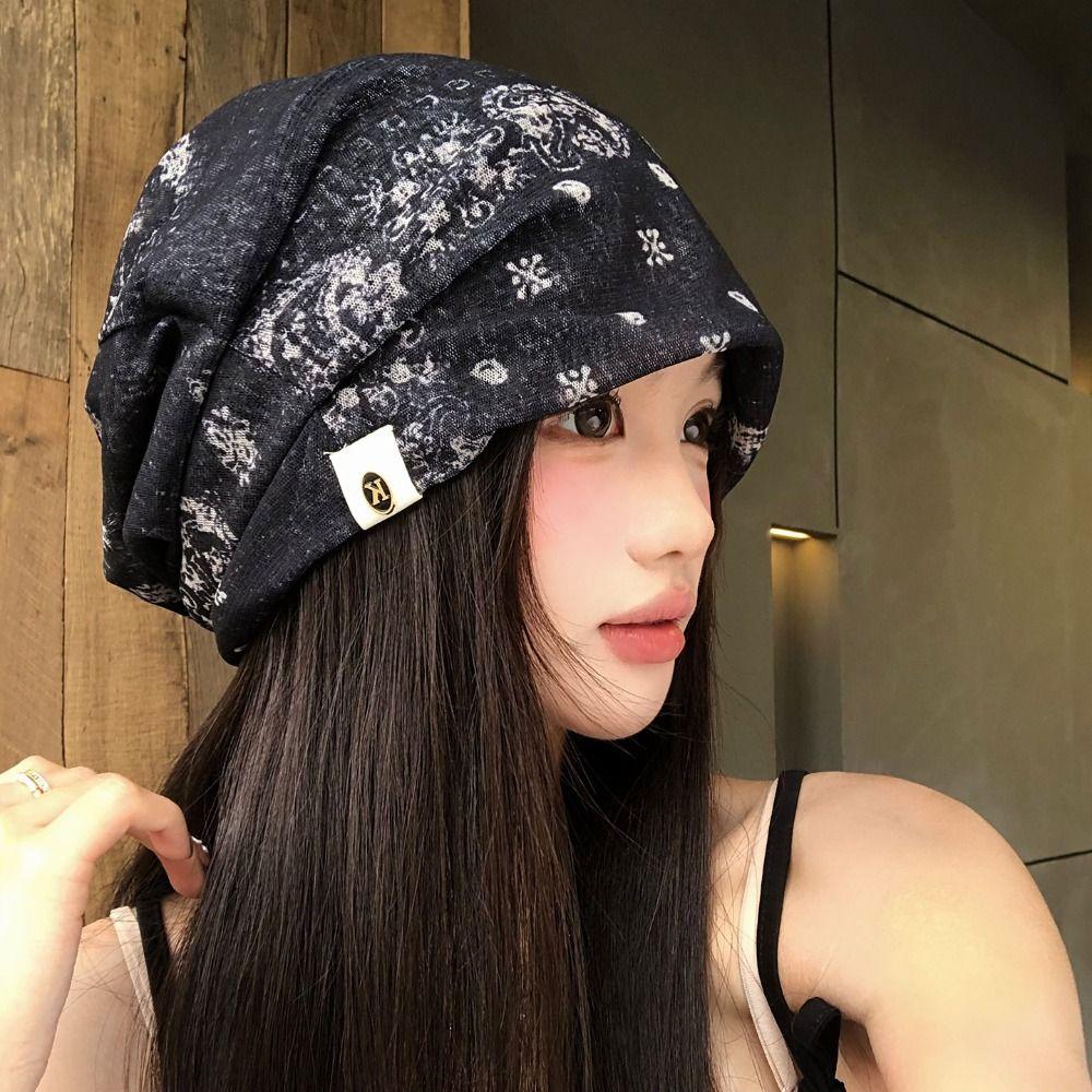 Large Head Circumference Stacked Hat Ethnic Style Beanies Cap Pullover Hat  for Women and Girl