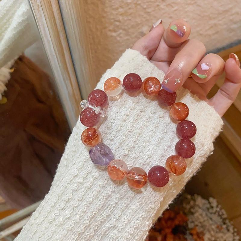 Ximang Crystal Duobao 12mm Bracelet Strawberry Moonstone Rubber Flower Fashion Versatile