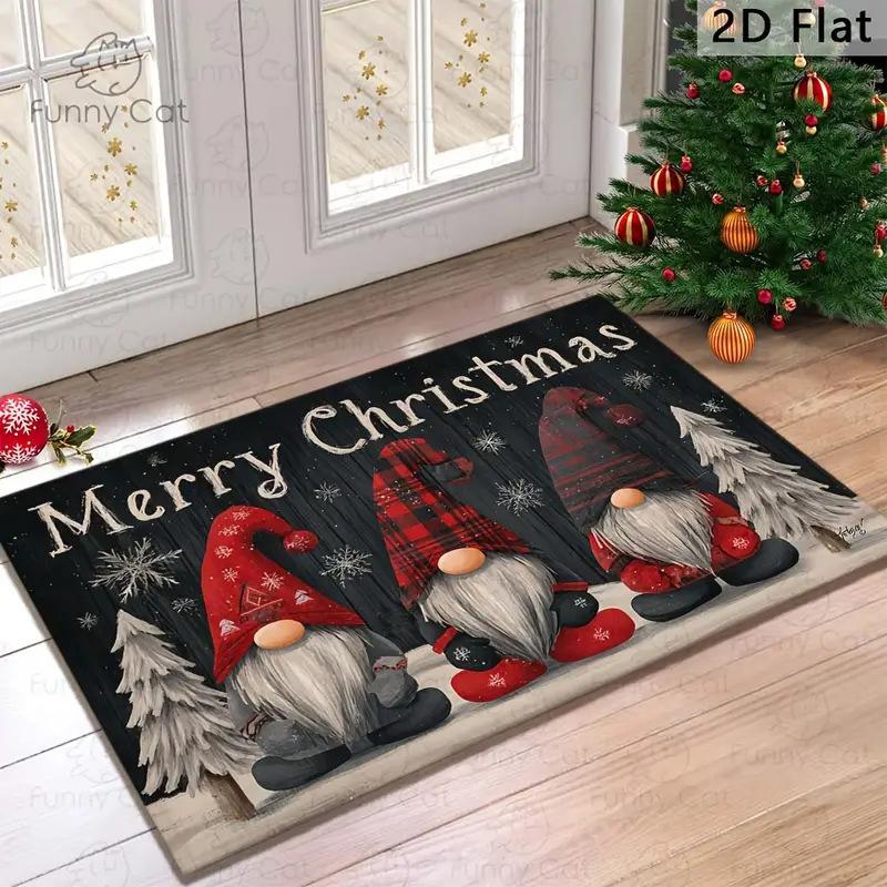 VIKAMA New 2025 Christmas Decorative Doormat American Vintage Entryway Rug Non-Slip Kitchen Porch Mat Home Decor