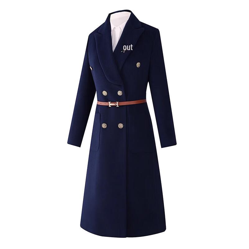 Tieluoman Women's Professional Double-Breasted Padded Wool Blend Coat