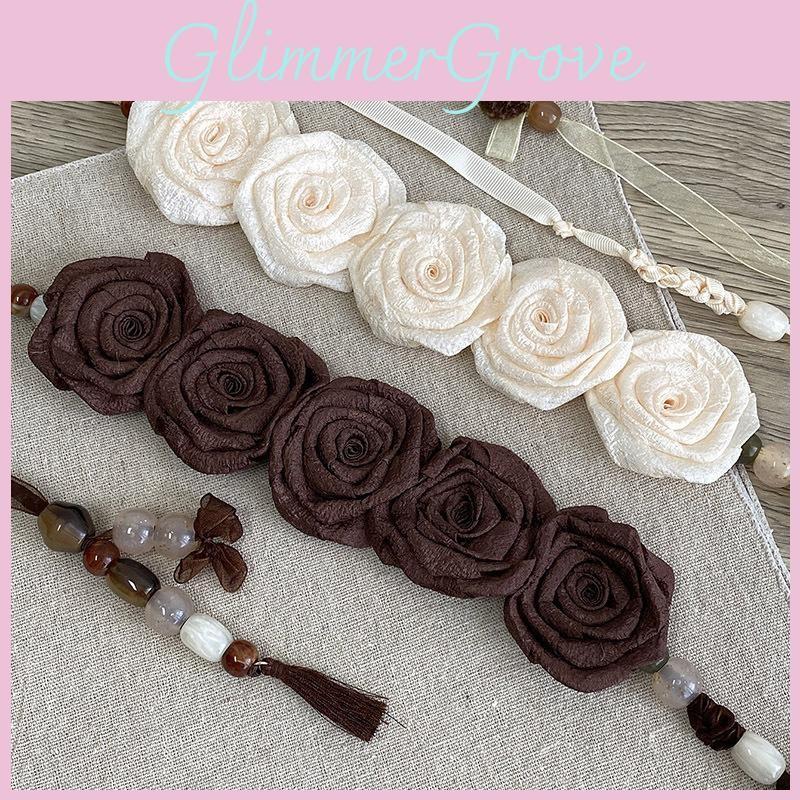 Floral Retro Inspired Fabric Belt With Tie Closure For Bridal And Artistic Look