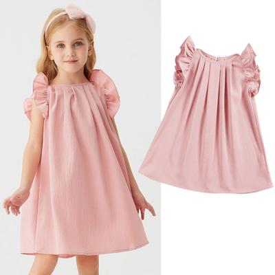 Toddler Girl Solid Dresses Kids Cute Little Flying Sleeves Dresses Summer Baby Girl Casual Clothing Princess Party Clothes