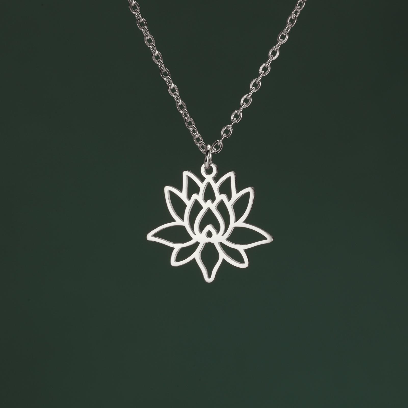 LIKGREAT Trendy Lotus Layer Necklace Stainless Steel Double Neckchain Buddhist Meditation Yoga Mala Spiritual Jewelry Gift
