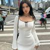 Heißverkauf Sexy Spitze Tiefes V-Ausschnitt Langes Ärmel Schlanke Passform Street Style Kleid