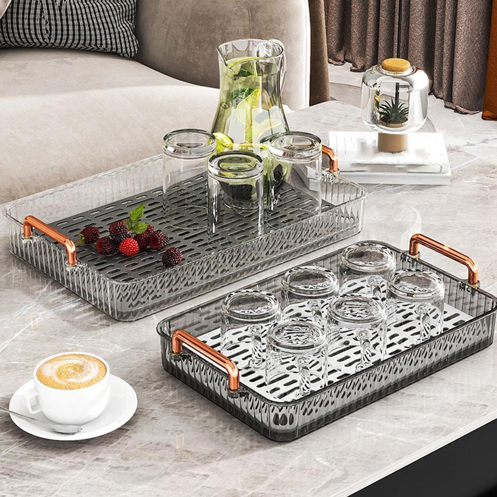 With Handles Water Drainage Tray Non Slip Double Layer Tray Durable Tea Serving Tray  Coffee Table