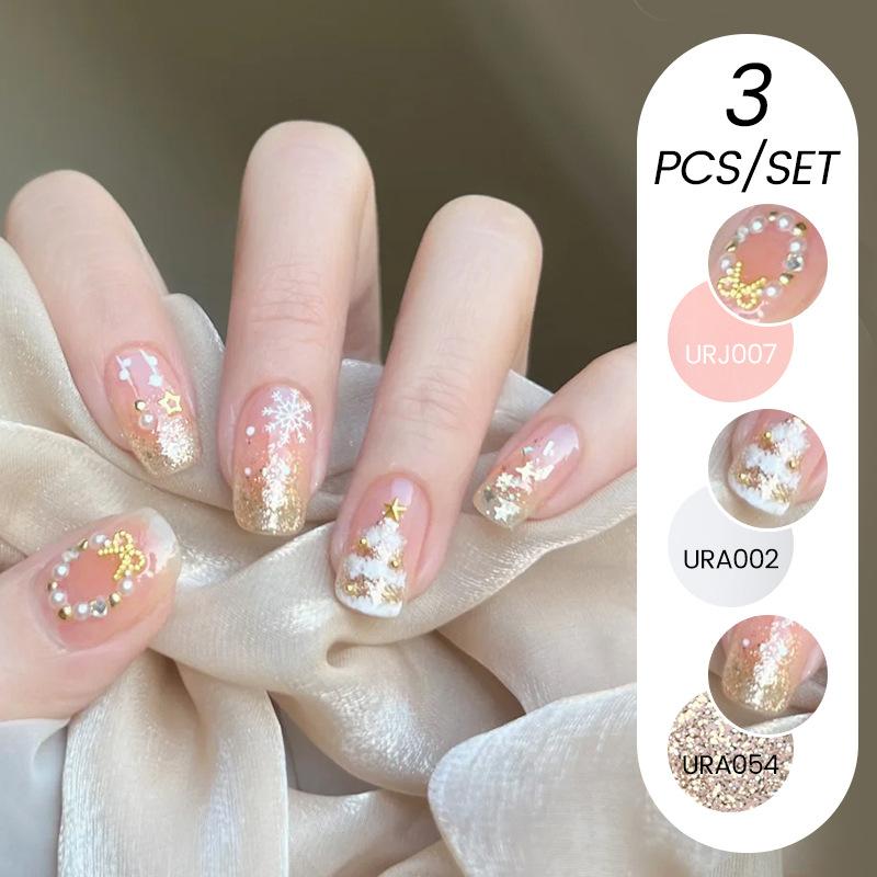 Nail Art Buz Şeffaf 3 Adet Tırnak Cilası Tutkalı Seti, Popüler Nude Beyazlatıcı Toz Şeffaf Tırnak Cilası Tutkalı