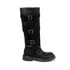 Retro round head belt buckle thick-soled boots 2025 autumn and winter temperament versatile and thin sleeve thick heel knight boots