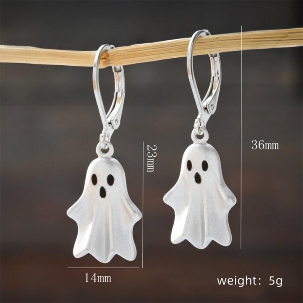 Minimalistisches Halloween Antiksilberfarben Geist Anhänger Ohrringe Halskette Set Niedliches Geist Schmuckset Gotisches Geschenk Für Frauen Männer