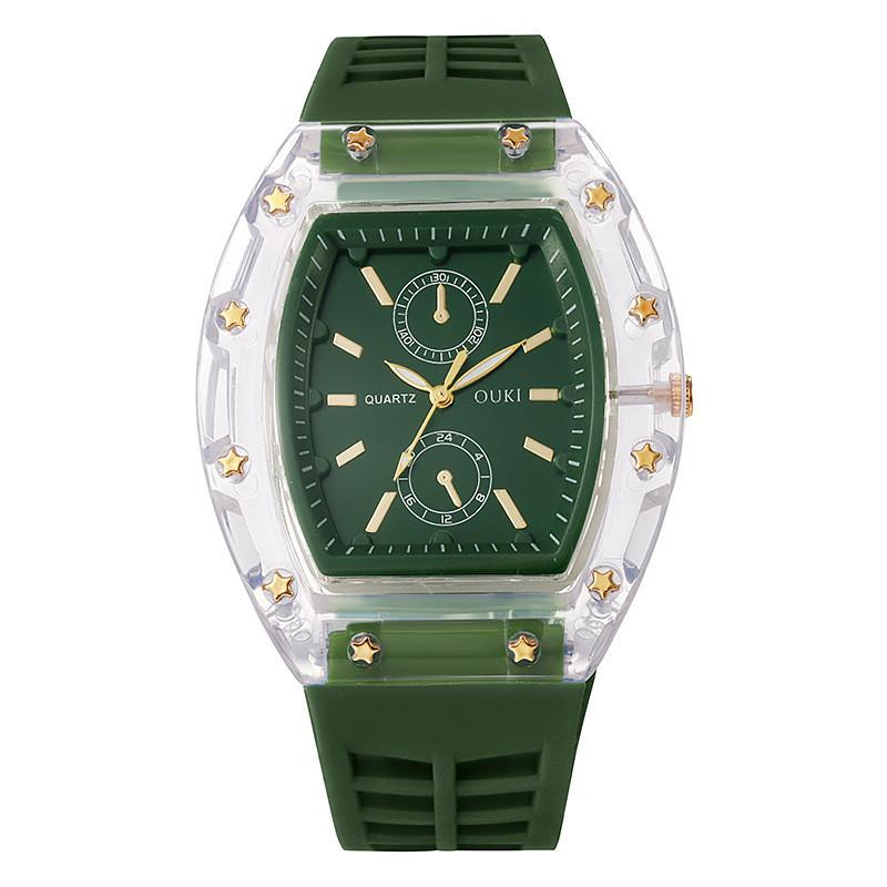 Transparent Barrel Shape Watch With Quartz Movement Casual Mens Silicone Strap For Daily Wear