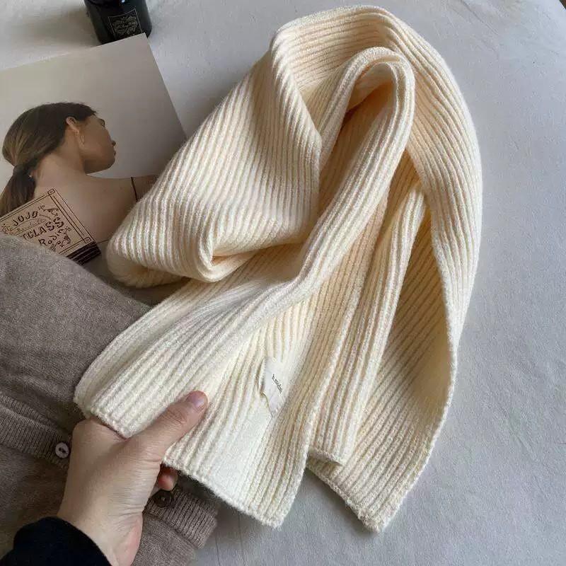 Korean Style Solid Color Knitted Scarf Women Warm Thick Neck Warmer Winter Accessory