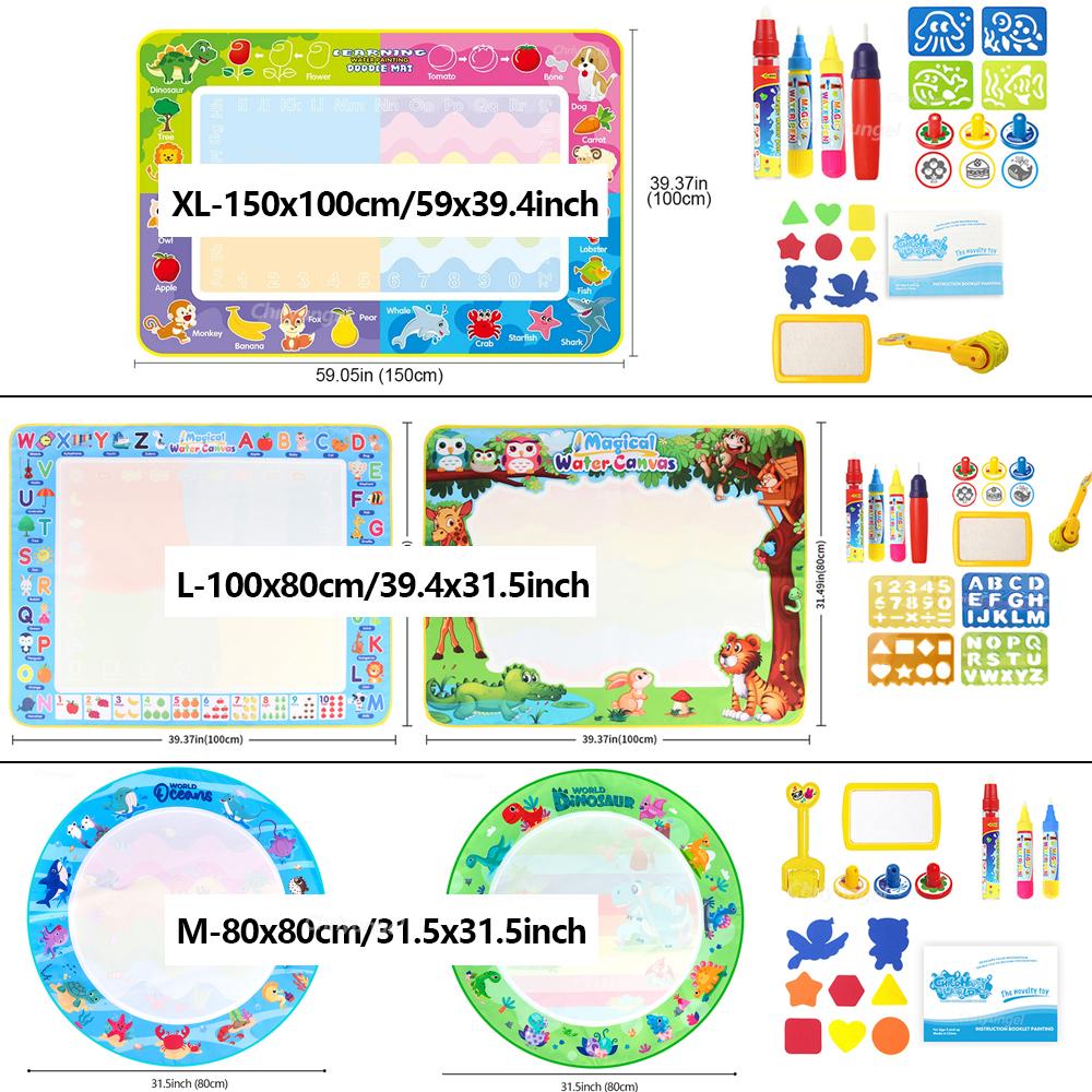 No Mess Kids Water Drawing Mat  Doodle Coloring Board With Magic Pens  Stamps Educational Montessori Toy Gift For Boys Girls