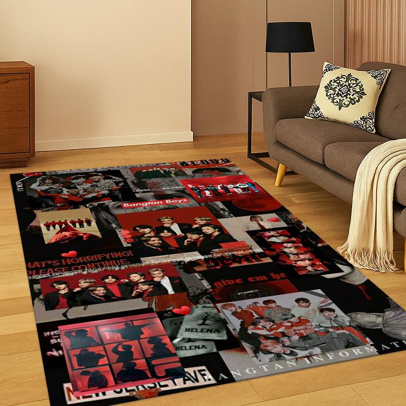 Fashion B-BTS Kpop Soft Area Rug for Bedroom Living Room Sofa,Non-Slip Carpet for Kids,Cozy Floor Mat Doormat Home Decor