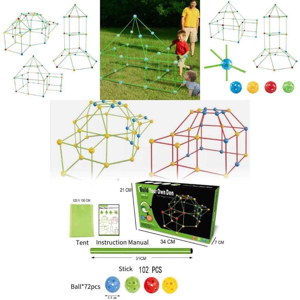 Colorful Diy Tent Building Kit For Kids With Educational Plastic Sticks And Balls