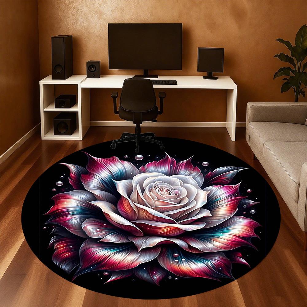 1pc Rose Flower Round Chair mat Area Rug - Non-Slip, Floor Mat for Office, Bedroom, and Indoor Decor -1002184