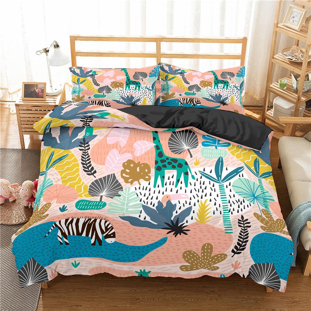 Jungle Animal Duvet Cover King Queen Tropical Plants Palm Leaves Bedding Set Kids Tiger Wildlife 2/3pcs Polyester Quilt Cover