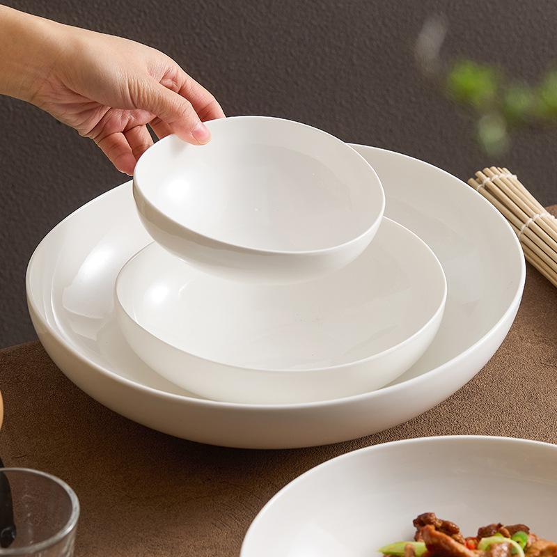 White Simple Western Restaurant Deep Bowl Household New Ceramic Fruit Salad Bowl Japanese-style Soup Plate for El Tableware