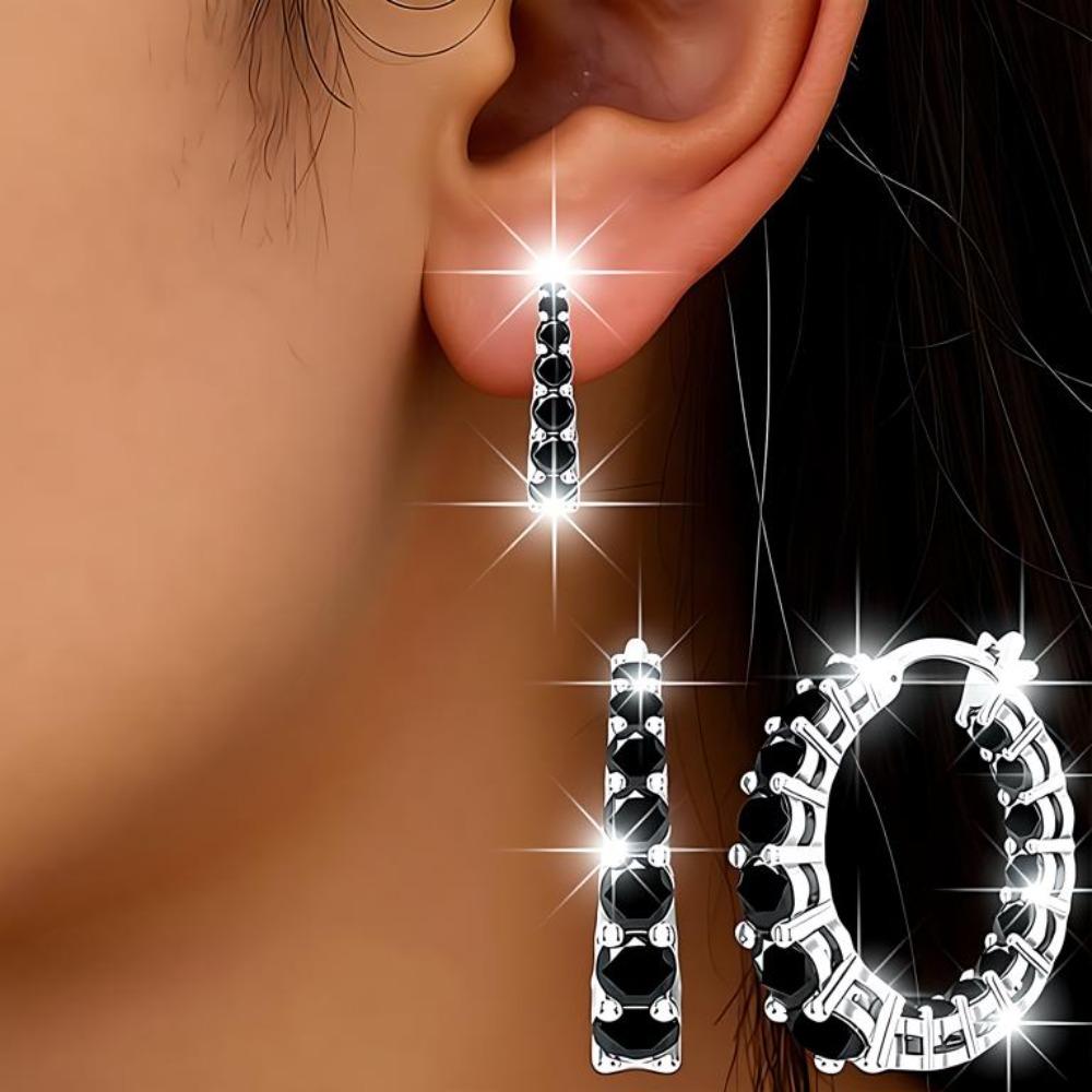 BLACK AWN Fashion Classic Hoop Earrings Black Stone Earrings for Women Hoop Earring Jewelry Gift