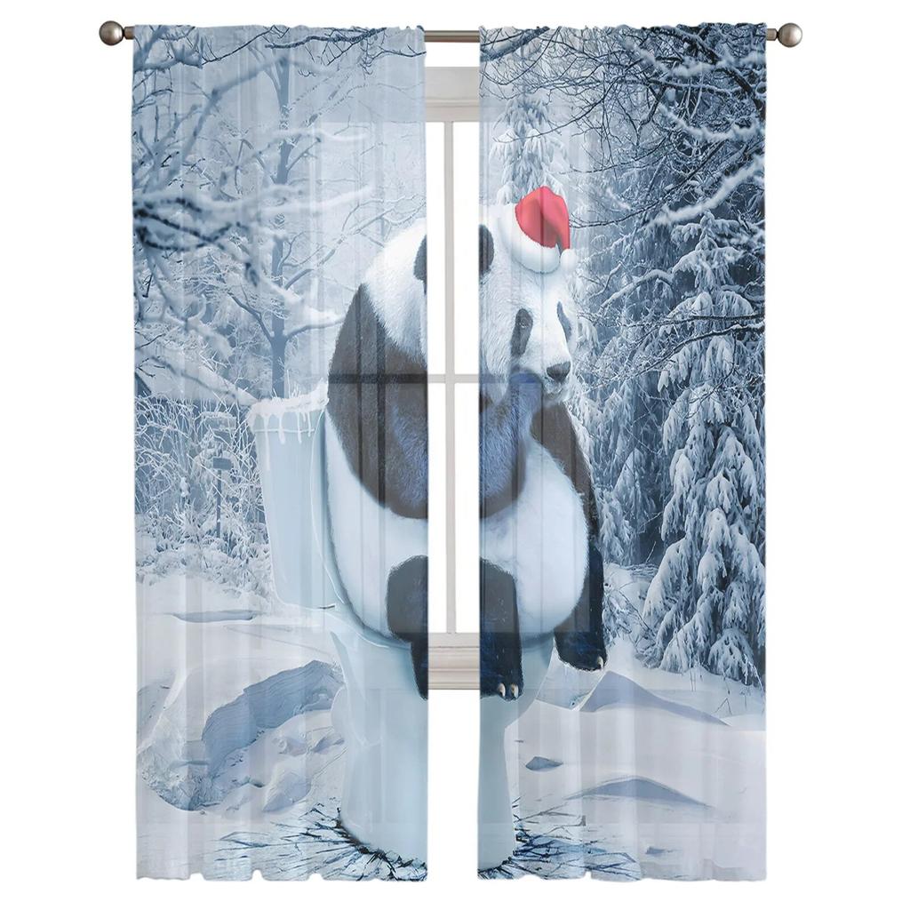 Panda Forest Funny Tulle Window Curtain for Livingroom Printed Sheer Curtain Home Decor Window Panels Chiffon Drapes